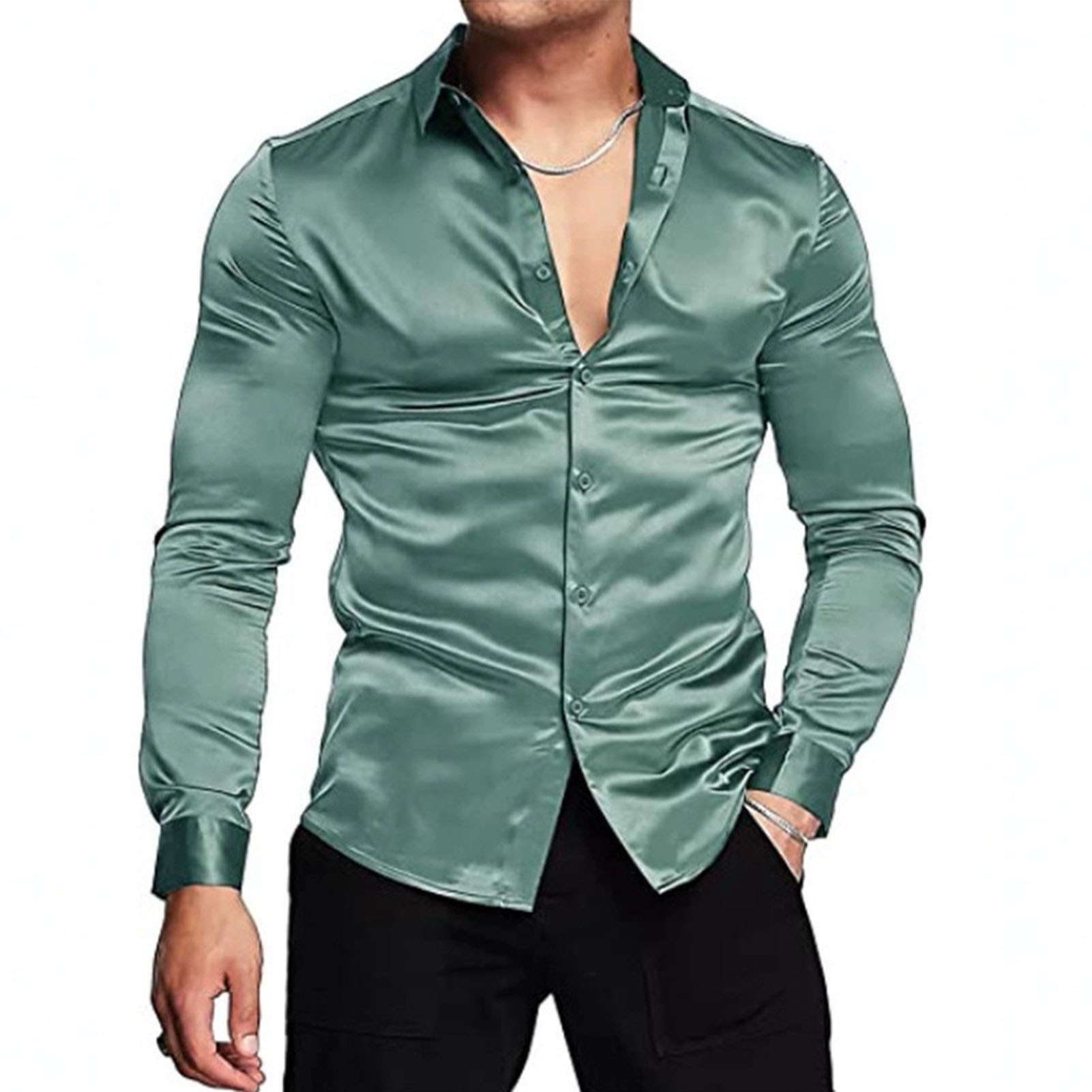 Mens Satin Silk Dress Shirt - Camisas de satén de seda para