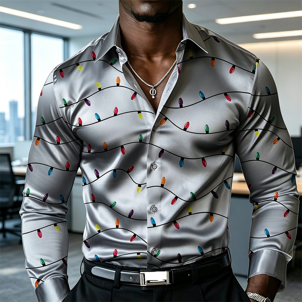 Mens Satin Silk Dress Shirt - Camisa de hombre estilo farolillo para