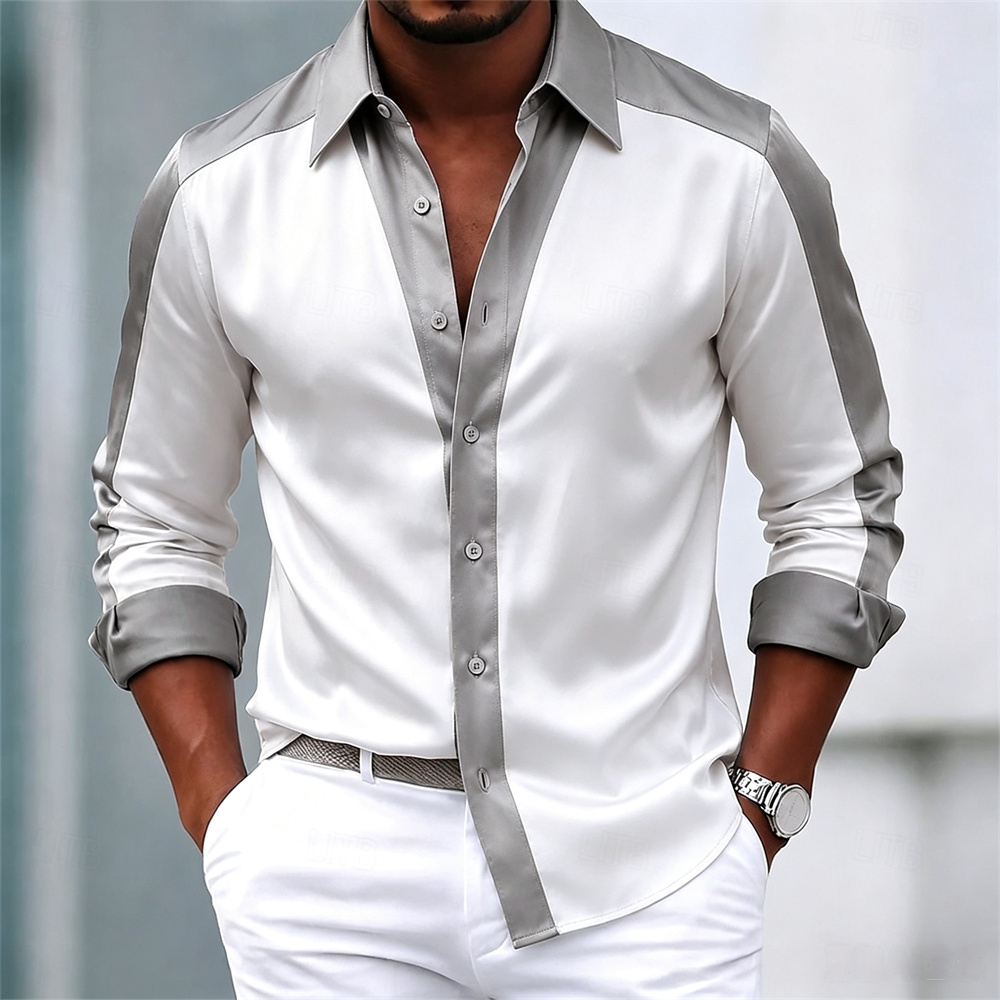Mens Satin Silk Dress Shirt - Camisa de satén para hombre, camisa