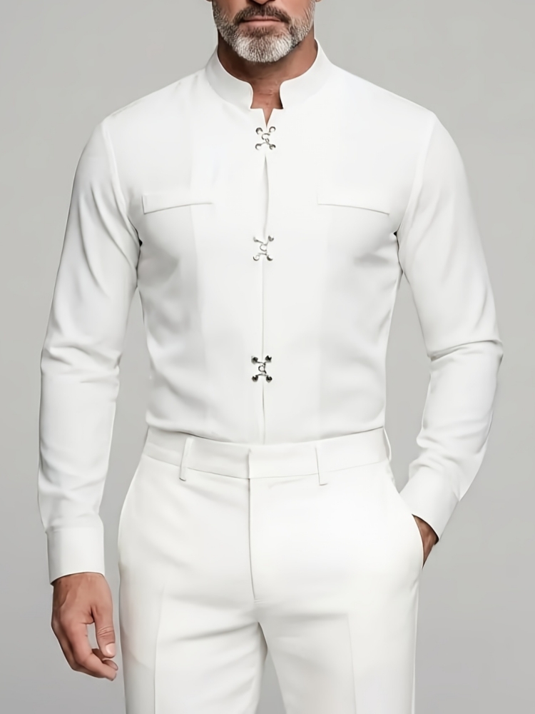 Mandarin Collar Formal Shirt Slim Fit - Camisa de Lujo para Hombre con