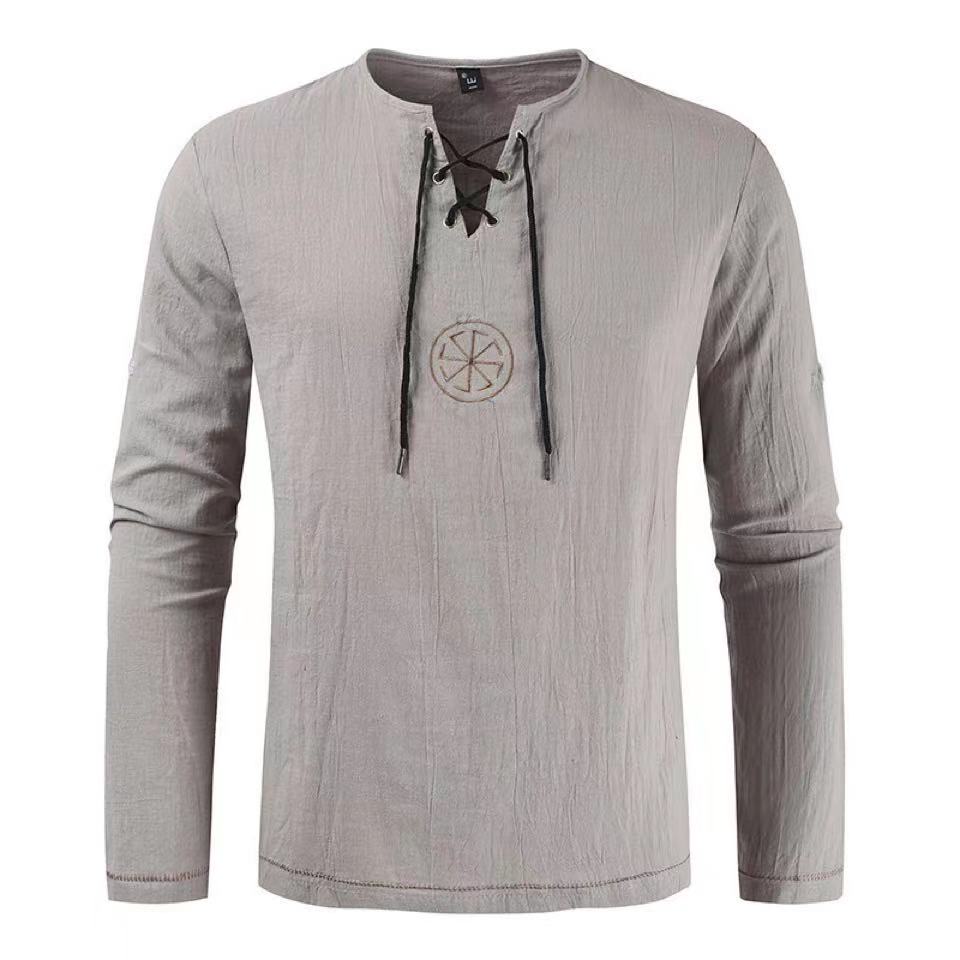 Túnica Vikinga Vegvisir para H - Mens Linen Shirt Long Sleeve reseña y precio