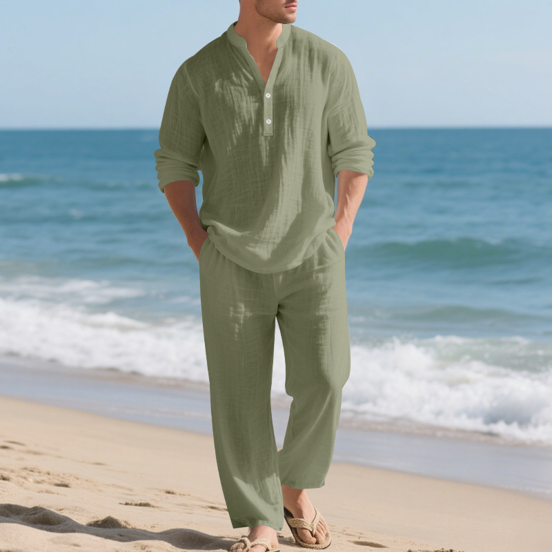 Traje de lino de otoño para ho - Mens Linen Shirt Long Sleeve reseña y precio