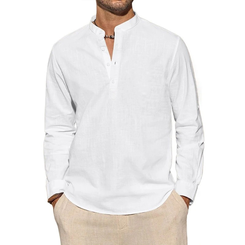 Camisetas de manga larga para  - Mens Linen Shirt Long Sleeve reseña y precio