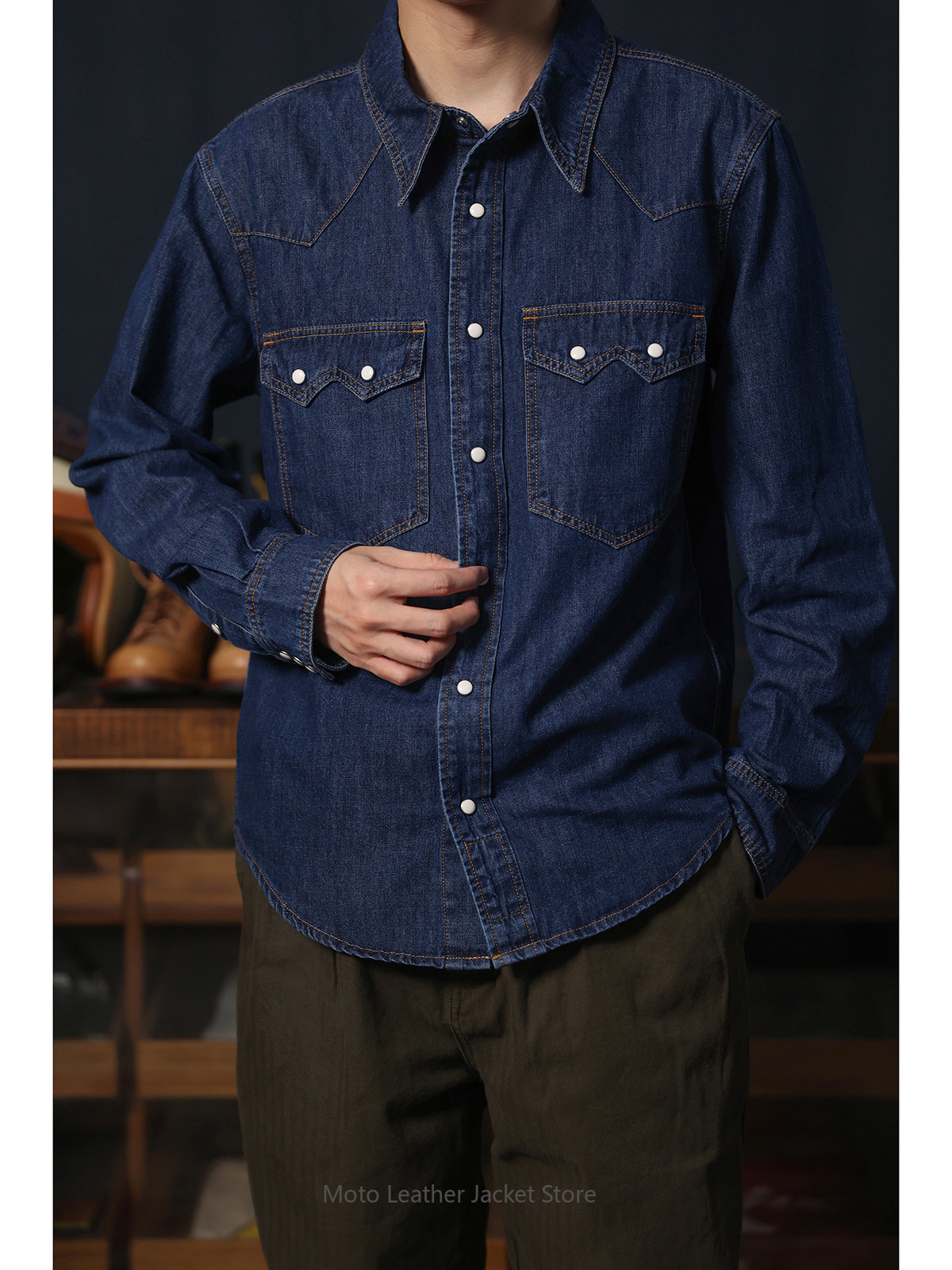 Camisa Vaquera Estilo Western  - Mens Western Denim Pearl Snap Shirt reseña y precio